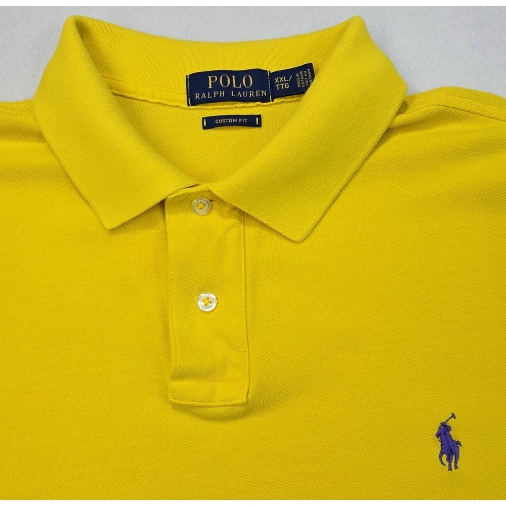 Polo Ralph Lauren Custom Fit Polo Shirt Mens 2XL Yellow Purple LIMITED USE Pique
